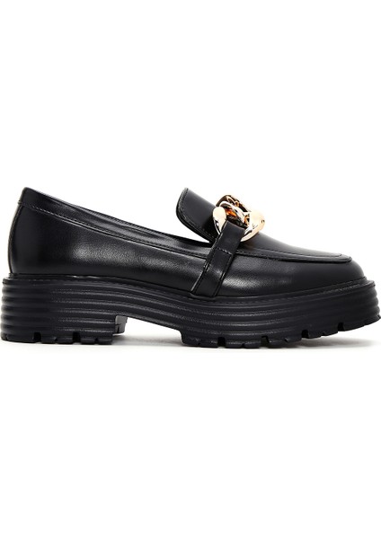Kadın Siyah Kalın Tabanlı Maskülen Loafer 25SFE400318