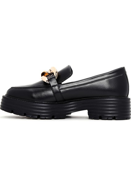 Kadın Siyah Kalın Tabanlı Maskülen Loafer 25SFE400318