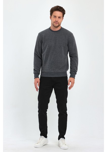 Erkek Sıfır Yaka 3 İplik Şardonsuz Sweatshirt