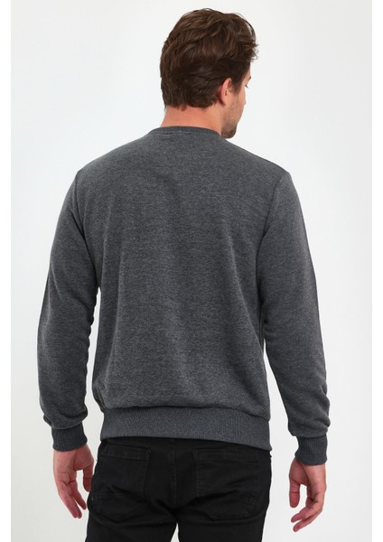 Erkek Sıfır Yaka 3 İplik Şardonsuz Sweatshirt