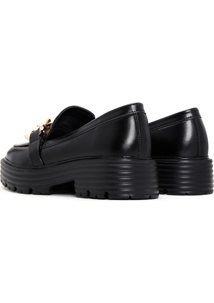 Kadın Siyah Kalın Tabanlı Maskülen Loafer 25SFE400318