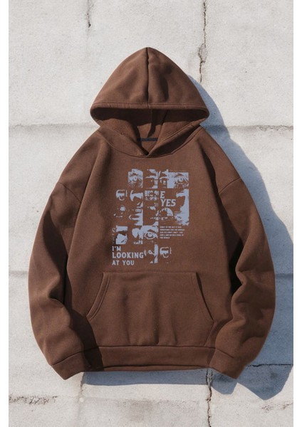Looking Baskılı Oversize Sweatshirt