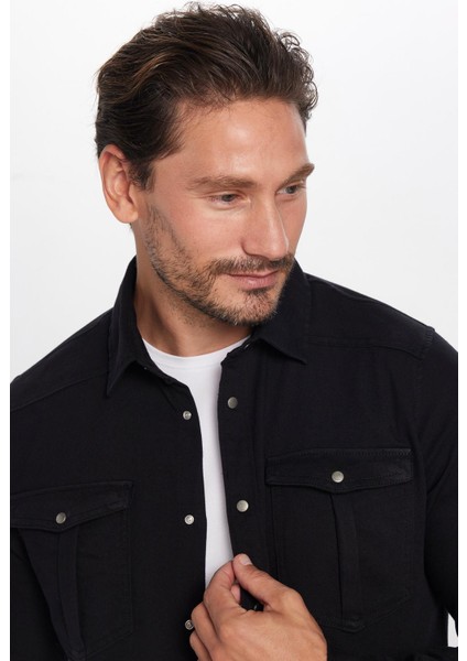 Slim Fit Dar Kesim Uzun Kol Erkek Kot Gömlek
