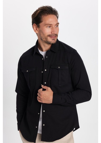 Slim Fit Dar Kesim Uzun Kol Erkek Kot Gömlek