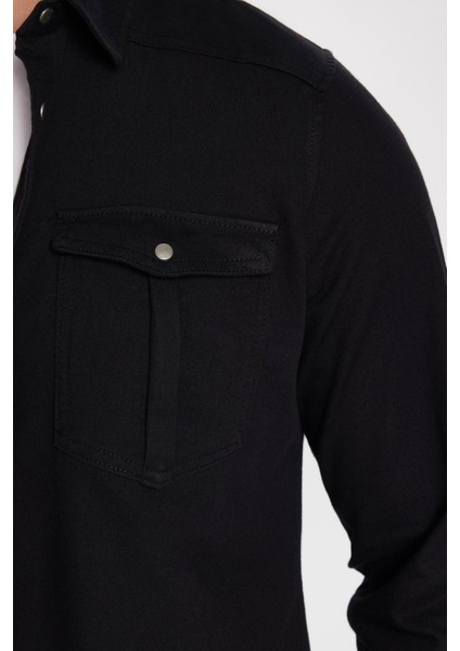 Slim Fit Dar Kesim Uzun Kol Erkek Kot Gömlek