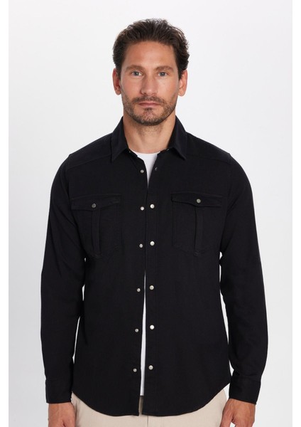 Slim Fit Dar Kesim Uzun Kol Erkek Kot Gömlek