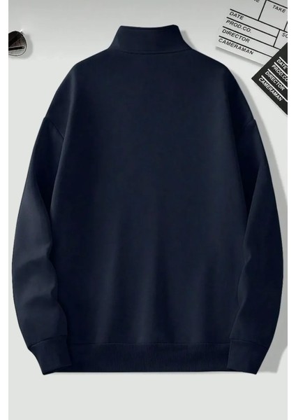 Uygun Tarz Dik Yaka Yarım Fermuarlı Düz Kazak Sweatshirt fiyatları