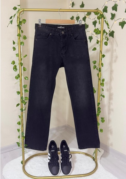 Baggy Bol Kesim Rahat Kalıp Kot Pantolon-Siyah