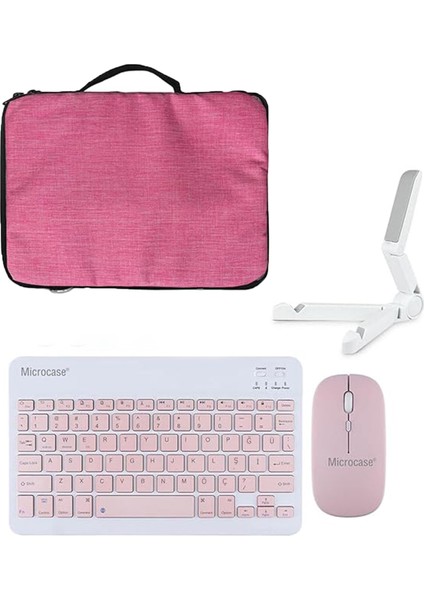 Vorcom Quartzpro 10.1 Inch Tablet Uyumlu Tablet Çanta+Türkçe Bluetooth Klavye +Mouse+ Standı - Pembe AL8127