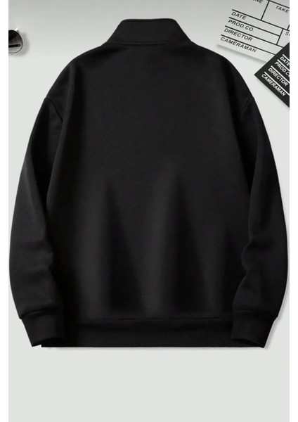 Dik Yaka Yarım Fermuarlı Düz Kazak Sweatshirt fiyatları
