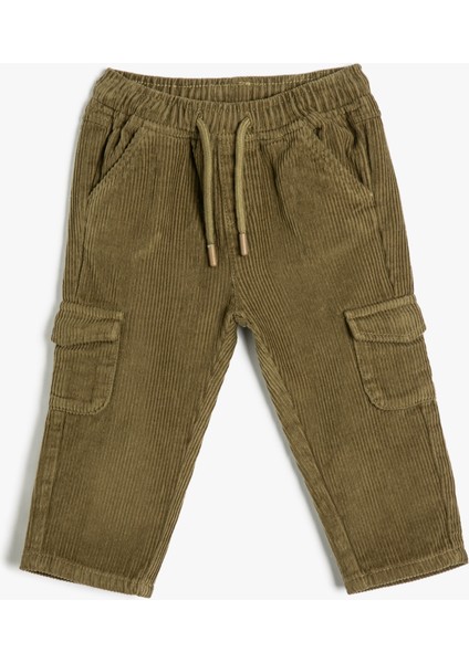 Kargo Pantolon Fitilli Kadife Beli Bağlamalı Cepli Pamuklu