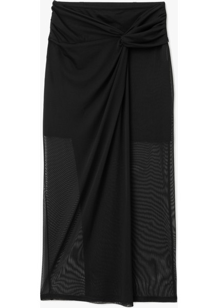 Yarım Astarlı Düğüm Detaylı Tül Midi Etek modelleri