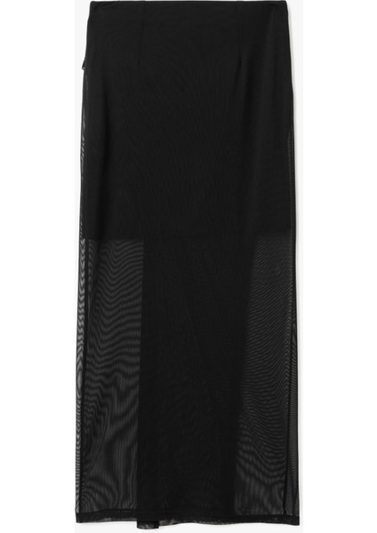 Yarım Astarlı Düğüm Detaylı Tül Midi Etek fırsatları