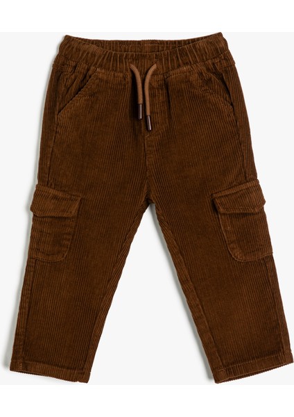 Kargo Pantolon Fitilli Kadife Beli Bağlamalı Cepli Pamuklu