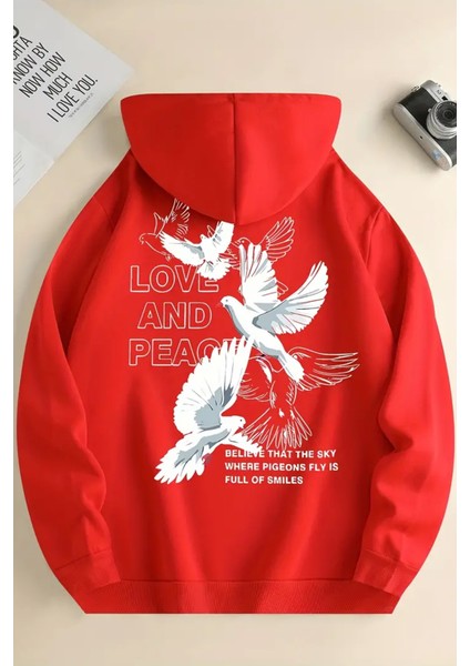 Uygun Tarz Love And Peace Baskılı Oversize Sweatshirt