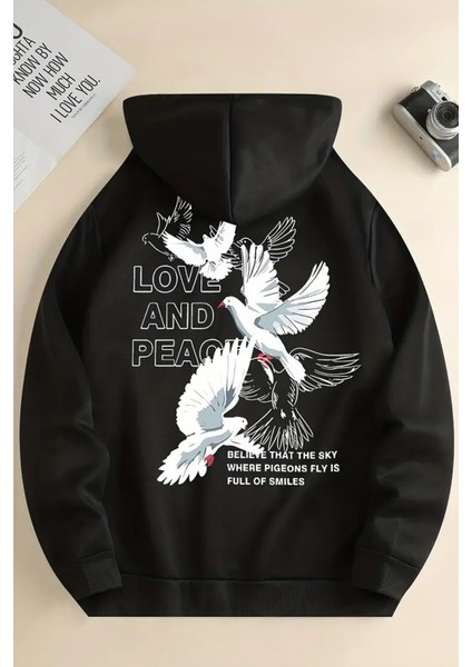 Uygun Tarz Love And Peace Baskılı Oversize Sweatshirt
