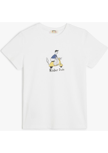 Tişört Motosiklet Baskılı Kısa Kollu Bisiklet Yaka Pamuklu