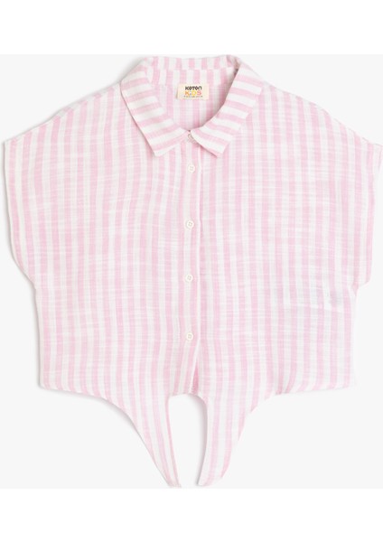 Bağlama Detaylı Kısa Kollu Gömlek Yaka Bluz