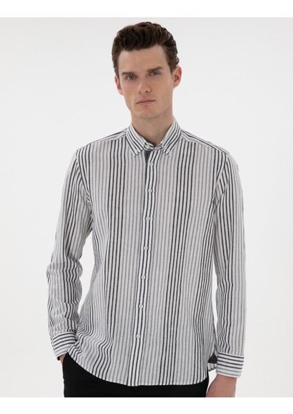 Erkek Siyah Regular Fit Çizgili Uzun Kollu Gömlek 50304597-VR046 modelleri