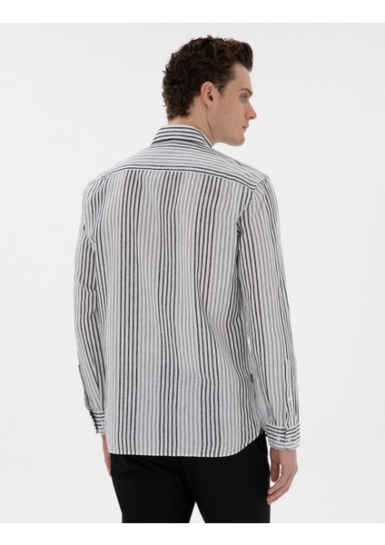 Erkek Siyah Regular Fit Çizgili Uzun Kollu Gömlek 50304597-VR046 indirimleri