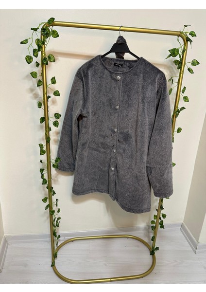 Düğmeli Beli Bağlamalı Kürklü Ceket Füme fiyatları