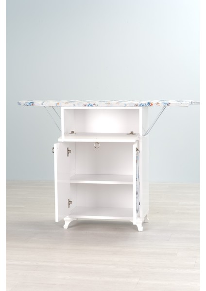 Rose Beyaz Katlanır Dolaplı Ütü Masası Mavi Çiçek Desenli modelleri