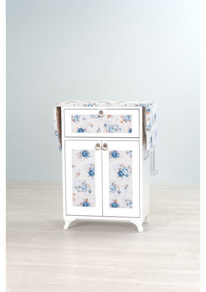 Rose Beyaz Katlanır Dolaplı Ütü Masası Mavi Çiçek Desenli fırsatları