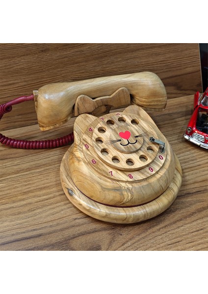 Kedi Tasarımlı Ahşap Telefon