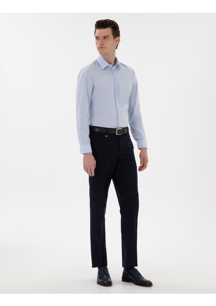 Erkek Lacivert Slim Fit %100 Yün Kumaş Pantolon 50305463-VR033