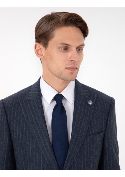 Erkek İndigo Slim Fit Çizgili Yün Karışımlı Takım Elbise 50291962-VR028 fiyatları