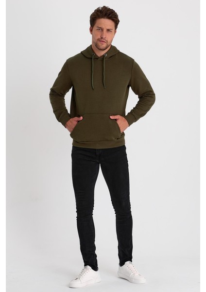 Erkek Kapüşonlu Kanguru Cepli Düz Renk Sweatshirt modelleri