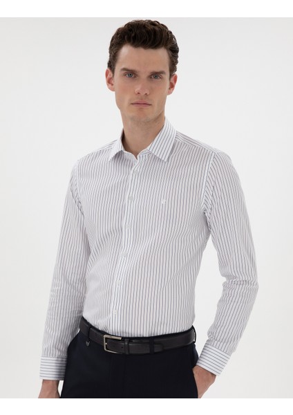 Erkek Lacivert Slim Fit Çizgili Uzun Kollu Gömlek 50306028-VR033 modelleri