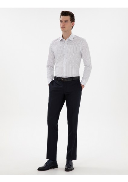 Erkek Lacivert Slim Fit Çizgili Uzun Kollu Gömlek 50306028-VR033 fırsatları