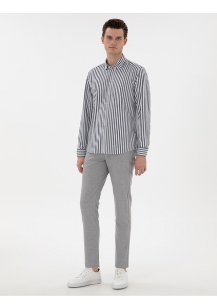 Erkek Lacivert Regular Fit Çizgili Uzun Kollu Gömlek 50301533-VR033