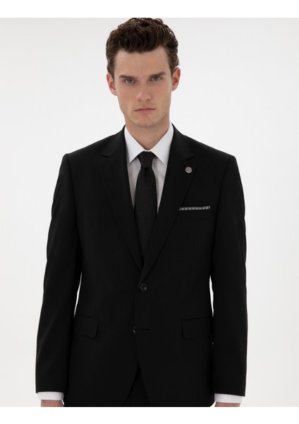 Erkek Siyah Slim Fit Yün Takım Elbise 50305448-VR046