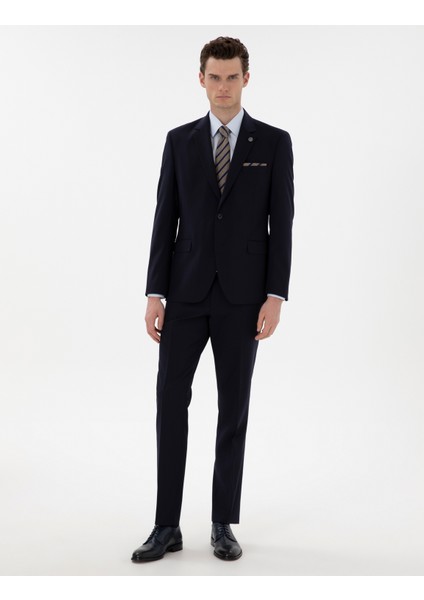 Erkek Lacivert Slim Fit Yün Takım Elbise 50305448-VR033