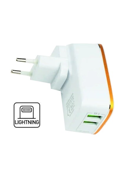 2 USB Li 2.1A 10W Şarj Cihazı & Lightning Şarj Kablosu