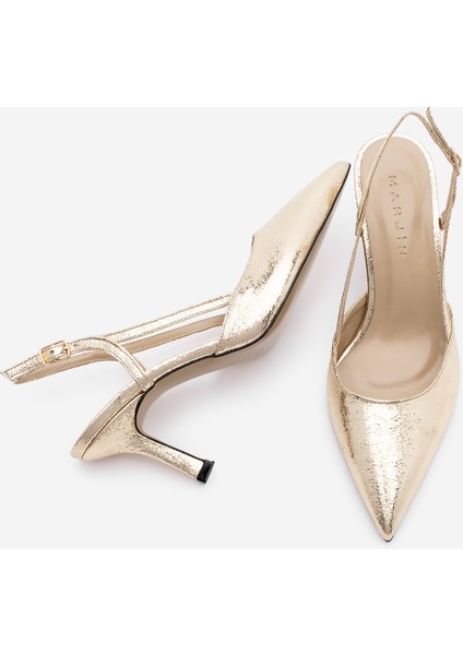 Kadın Stiletto Yanları Açık Bantlı Sivri Burun Klasik Topuklu Ayakkabı Suder