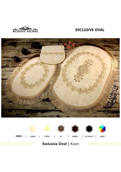 Exclusive Oval Krem Püsküllü 3lü Klozet Takımı Çeyizlik Banyo Halısı Paspası Seti fiyatları