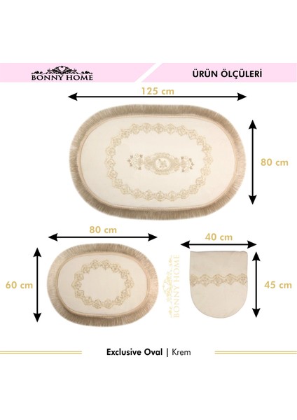 Exclusive Oval Krem Püsküllü 3lü Klozet Takımı Çeyizlik Banyo Halısı Paspası Seti modelleri