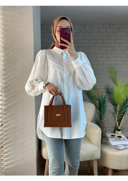 Güpür Püsküllü Ham Keten Balon Kol Gömlek fiyatları