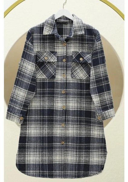 Çift Cepli Ekose Desen Oduncu Gömleği-Lacivert