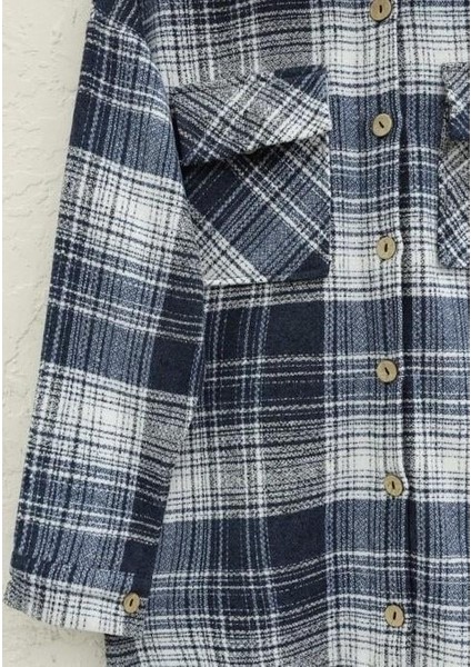 Çift Cepli Ekose Desen Oduncu Gömleği-Lacivert modelleri