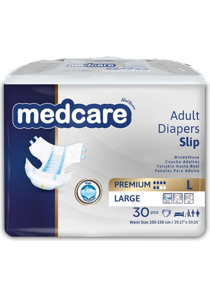 Premium Bel Bantlı Hasta Bezi 6 Damla Large Beden 30'lu 3 Paket 90 Adet