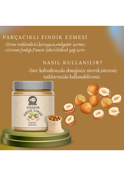 Fındık Ezmesi %65 Fındık(Parçacıklı) 270 gr-Giresun Güce Fındığı