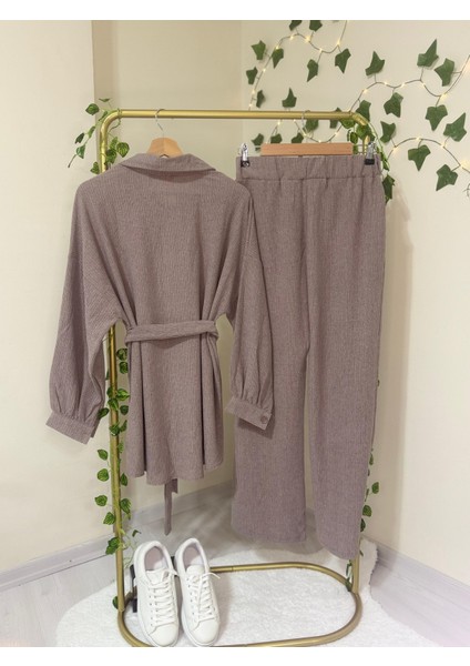 Rahat Kalıp Boydan Düğmeli Ikili Takım - Vizon fiyatları