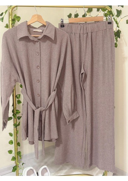 Rahat Kalıp Boydan Düğmeli Ikili Takım - Vizon modelleri