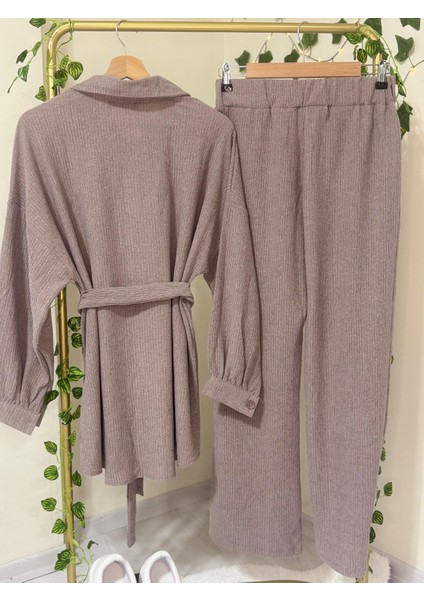 Rahat Kalıp Boydan Düğmeli Ikili Takım - Vizon fırsatları