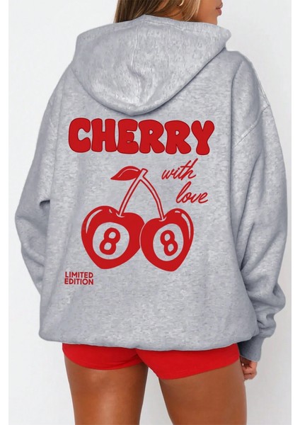 Cherry Baskılı Oversize Sweatshirt