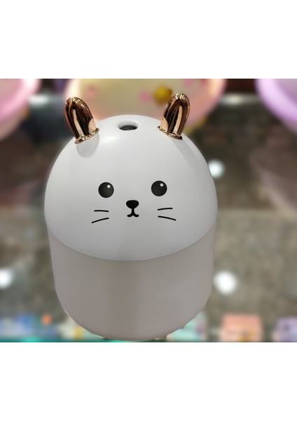 Kedi Figürlü Ultrasonik Hava Nemlendirici Buhar Mak. ve Aroma Difüzörü Işıklı Küçük Boy (11CM * 8 Cm)